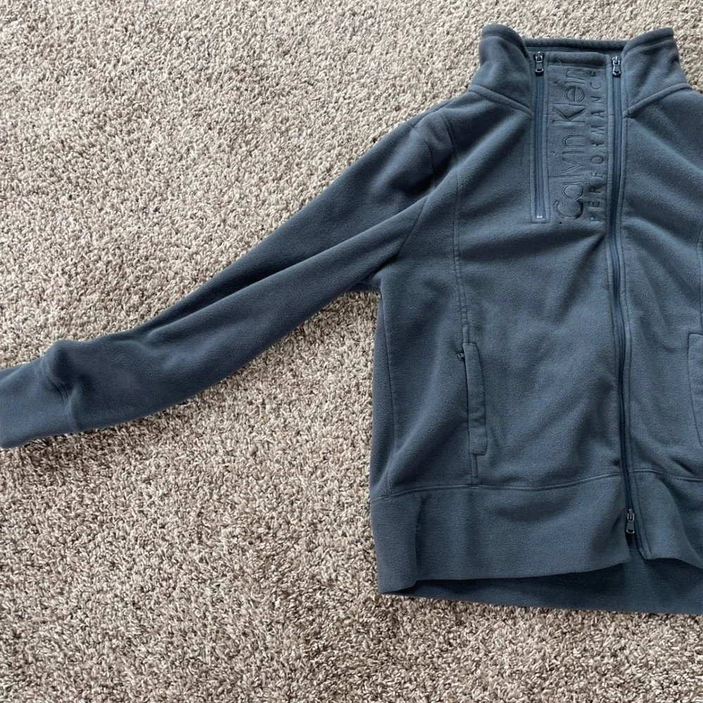 Calvin Klein Performance Mens XL Gray Fleece‎ Double Zip Mock Neck Jacket
